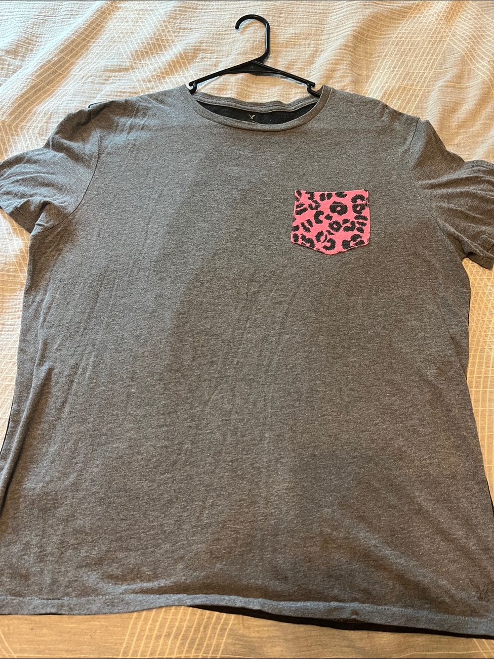 American Eagle Outfitters Gray Tee with Pink Leopard Pocket